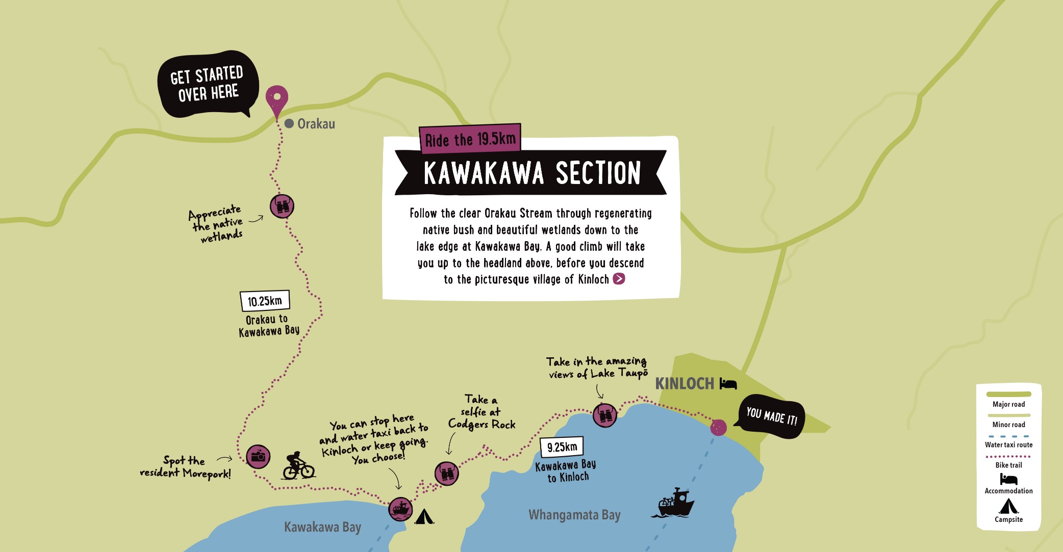 Taupo Great Lake Trail Cycling Tour K2K Section Map