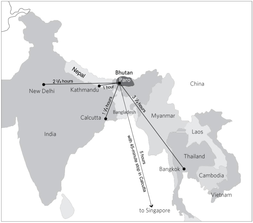 Flight Routes to Paro Bhutan